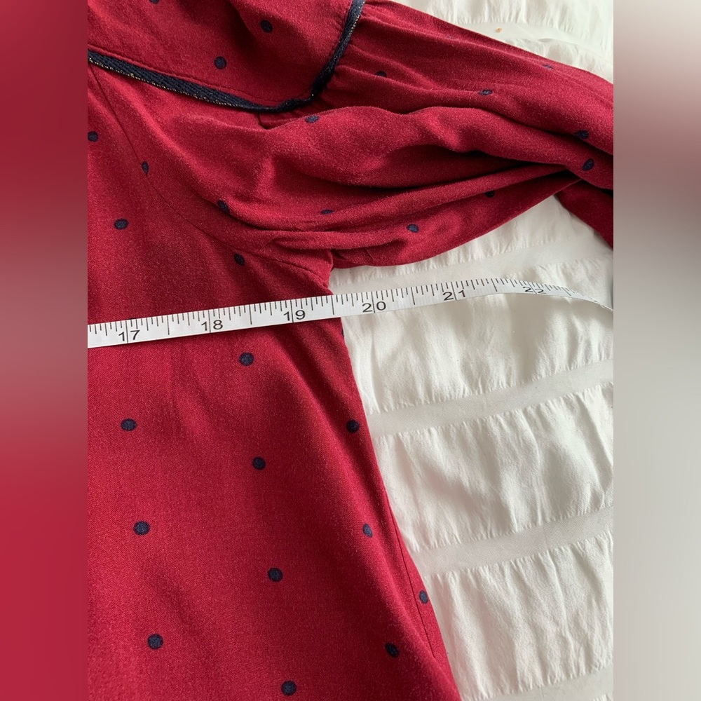 Crown & Ivy Maroon Blouse with Navy Dots and Trim - Picture 9 of 16